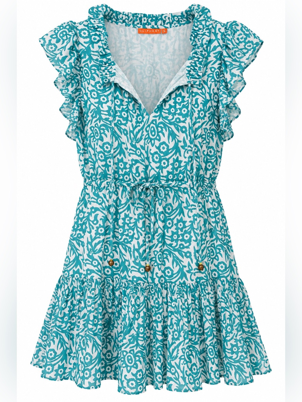 Oliphant green/white floral cinched waist mini dress, small
